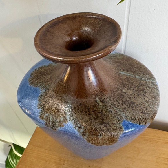 Douglas Ferguson Pigeon Forge Pottery Blue Brown Glazed Ceramic Crystalline Vase - Picture 4 of 7
